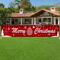 1pc Large Merry Christmas Banner Red Buffalo Plaid Xmas Sign for Outdoor Indoor Xmas Home Party Decoration Multi-color image 3
