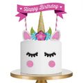 Unicorn Cake Topper Handmade Party Cake Decoration Supplies with Eyelashes and Stack Reuasble Gold Horn Multi-color image 3