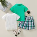 3-Pack Toddler Boy Playful Vehicle Print Polo Shirt & White Tee and Plaid Shorts Set White