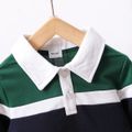 2pcs Toddler Boy Preppy style Stripe Polo Sweatshirt and Pants Set Green image 3