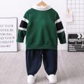 2pcs Toddler Boy Preppy style Stripe Polo Sweatshirt and Pants Set Green image 2