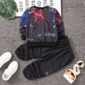 2pcs Toddler Boy Trendy Painting Print Sweatshirt and Pocket Design Pants Set Black image 2