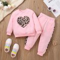 2pcs Toddler Girl Trendy Leopard Print Pink Sweatshirt and Pants Set Pink image 1