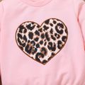 2pcs Toddler Girl Trendy Leopard Print Pink Sweatshirt and Pants Set Pink image 3