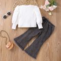 2pcs Toddler Girl Sweet Flared 100% Cotton Denim Jeans and Puff-sleeve Tee Set White image 2