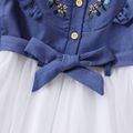 Toddler Girl Sweet Denim Mesh Splice Floral Embroidered Doll Collar Dress Blue image 5