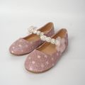 Toddler / Kid Faux Pearl Floral Decor Flats Mary Jane Shoes Pink image 1