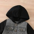 Baby Boy Button Design Denim Splicing Hooded Long-sleeve Jacket Black image 4