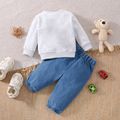 2pcs Baby Boy/Girl Long-sleeve Bear Graphic Sweatshirt and Ripped Jeans Set LightApricot image 2