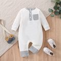 Baby Boy Striped Spliced Solid Long-sleeve Button Front Jumpsuit White
