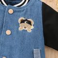 Baby Boy Bear Embroidered Denim Spliced Long-sleeve Bomber Jacket Blue image 4