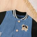 Baby Boy Bear Embroidered Denim Spliced Long-sleeve Bomber Jacket Blue image 3