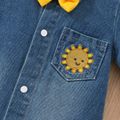 Baby Boy/Girl Bow Tie Decor Rainbow Embroidered Long-sleeve Denim Jumpsuit Blue image 4