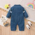 Baby Boy/Girl Bow Tie Decor Rainbow Embroidered Long-sleeve Denim Jumpsuit Blue image 2