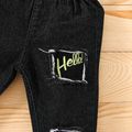 Baby Boy Straight-fit Letter Embroidered Ripped Jeans Black image 4