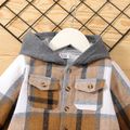 2pcs Baby Boy Long-sleeve Hooded Plaid Jacket and Ripped Jeans Set Brown