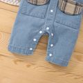 Baby Boy Plaid Bear Embroidered Button Front Long-sleeve Denim Jumpsuit Blue image 5