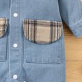 Baby Boy Plaid Bear Embroidered Button Front Long-sleeve Denim Jumpsuit Blue image 3