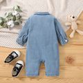 Baby Boy Plaid Bear Embroidered Button Front Long-sleeve Denim Jumpsuit Blue image 2