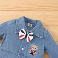 Baby Boy Bow Tie Decor Bear Embroidered Long-sleeve Denim Jumpsuit Blue image 3