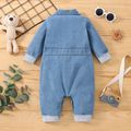 Baby Boy Bow Tie Decor Bear Embroidered Long-sleeve Denim Jumpsuit Blue image 2