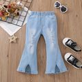 Toddler Girl Trendy Ripped Denim Slit Flared Jeans Blue image 1