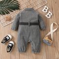 Baby Boy/Girl Long-sleeve Belted Denim Jumpsuit blackgray image 2