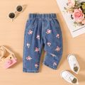 Baby Girl Allover Rose Floral Print Straight-fit Jeans Blue image 4