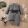 Baby Boy/Girl Long-sleeve Belted Denim Jumpsuit blackgray image 1
