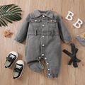 Baby Boy/Girl Long-sleeve Belted Denim Jumpsuit blackgray image 3