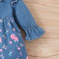 Baby Girl Butterfly & Floral Print Ruffle Trim Long-sleeve Denim Dress Blue image 5