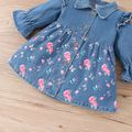 Baby Girl Butterfly & Floral Print Ruffle Trim Long-sleeve Denim Dress Blue image 4