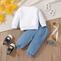 2pcs Baby Girl Letter Print Long-sleeve Sweatshirt and Ripped Jeans Set Blue image 2