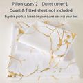 3 Piece Bronzing Marble Duvet Cover Set Soft Comforter Cover 1 Duvet Cover & 2 Pillowcases Gold Foil Print Glitter Bedding Set White image 4