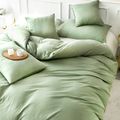 3-teiliges olivgrünes Bettbezug-Set, minimalistisches, solides, weiches Bettbezug-Set, 1 Bettbezug und 2 Kissenbezüge grün image 3