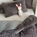 3 Piece Solid Plush Bedding Set 1 Fuzzy Fleece Duvet Cover & 2 Pillow Cases Dark Grey image 5