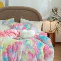 3 Piece Rainbow Tie Dye Plush Bedding Set 1 Fuzzy Fleece Duvet Cover & 2 Pillow Cases Multi-color image 5