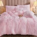 3 Piece Solid Plush Bedding Set 1 Fuzzy Fleece Duvet Cover & 2 Pillow Cases Light Pink image 1