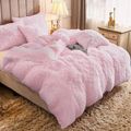 3 Piece Solid Plush Bedding Set 1 Fuzzy Fleece Duvet Cover & 2 Pillow Cases Light Pink image 2