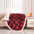 3 Piece Buffalo Plaid Bedding Set 1 Plush Fleece Blanket & 2 Pillow Cases Red/White image 5