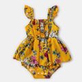 Floral Print Family Matching Sets(Ruffle Sleeveless Dresses for Mom and Girl ; Raglan Sleeve T-shirts for Dad and Boy) Orange