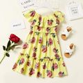 Beautiful Kid Girl Floral Print Ruffle-sleeve Dress Yellow