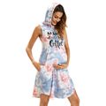 Maternity casual Letter Print Hooded  A Sleeveless Dress Color block