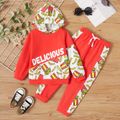 2-piece Toddler Boy Letter French fries Print Hoodie and Pants Set Orange