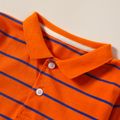 Fashionable Striped Button Lapel Collar Longsleeves Polo Shirts Orange