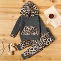 2-piece Baby / Toddler Girl Leopard Pattern Hoodie and Colorblock Pants Set Dark Grey