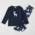 Family Matching Reindeer Christmas Tree Print Pajamas Sets (Flame resistant) Royal Blue