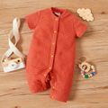 Baby Girl V Neck Short-sleeve Button Design Solid Sweet Jumpsuit Orange
