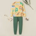 2-piece Kid Boy 100% Cotton Animal Dinosaur Letter Print Long-sleeve Tee and Solid Color Pants Set Ginger image 5