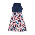 Mosaic Feather Print Family Matching Pink and Navy Sets Royal Blue